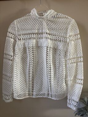 Self-Portrait White Crochet Lace High-Neck Blouse